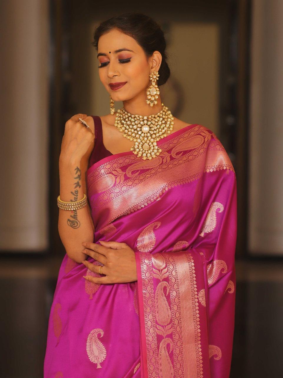 Royal Banarasi Soft Silk Saree with All-Over Zari Weaving & Grand Rich Pallu
