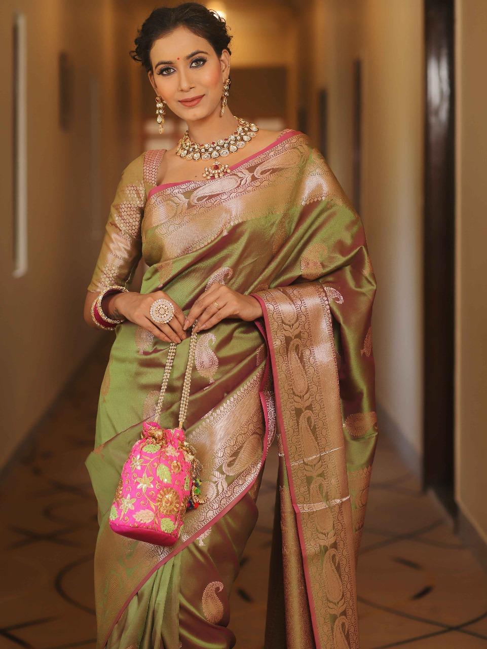Royal Banarasi Soft Silk Saree with All-Over Zari Weaving & Grand Rich Pallu