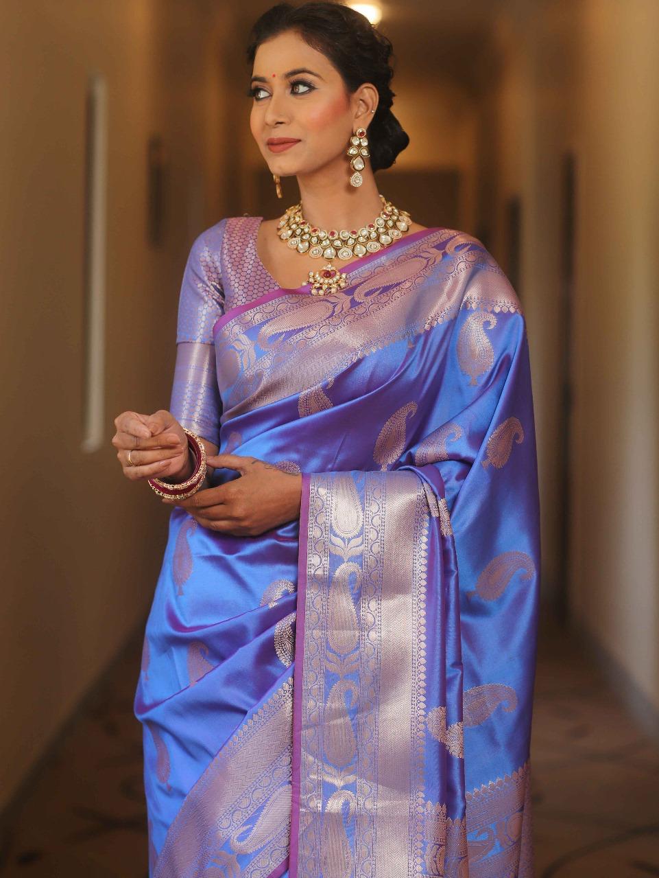 Royal Banarasi Soft Silk Saree with All-Over Zari Weaving & Grand Rich Pallu