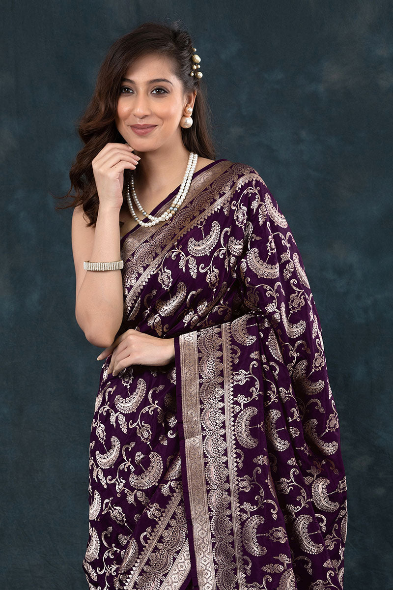 Graceful Banarasi Soft Silk Saree with Detailed Zari Work and Classic Pallu Elegance