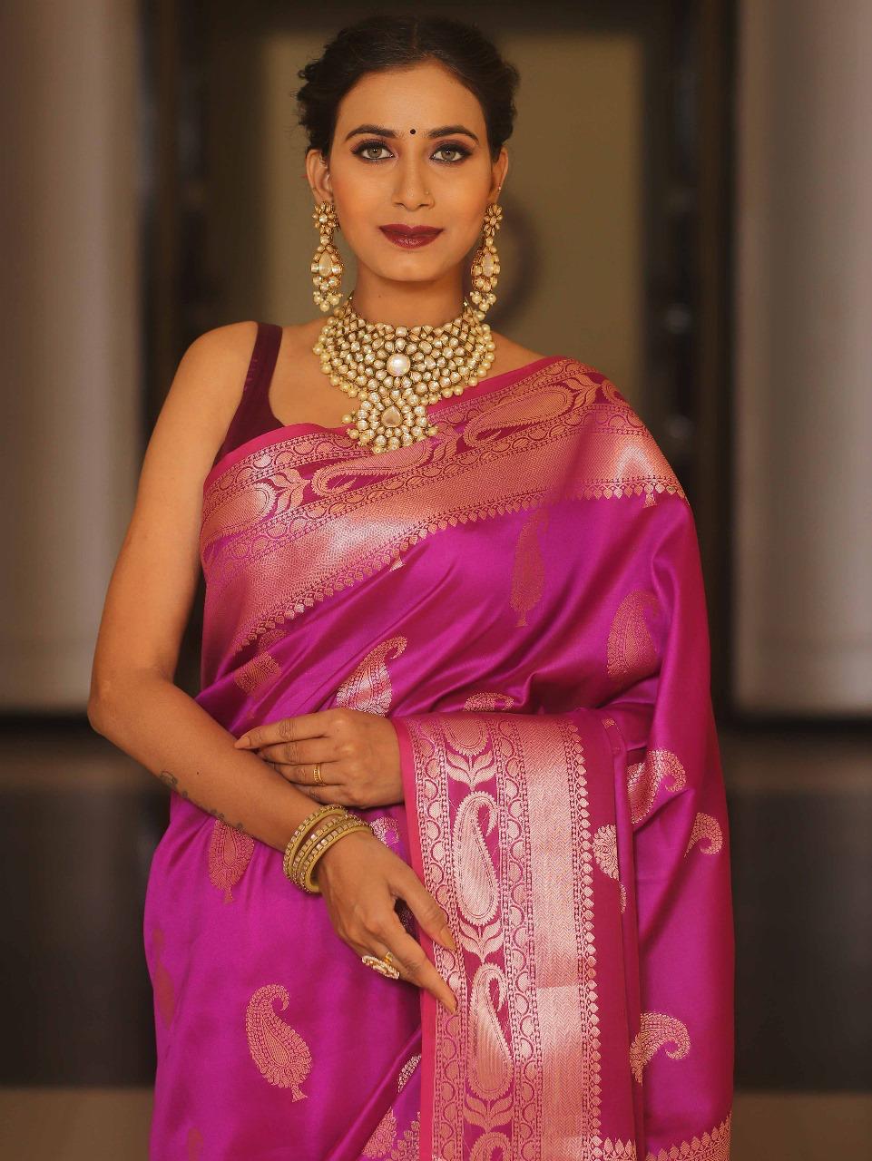 Royal Banarasi Soft Silk Saree with All-Over Zari Weaving & Grand Rich Pallu