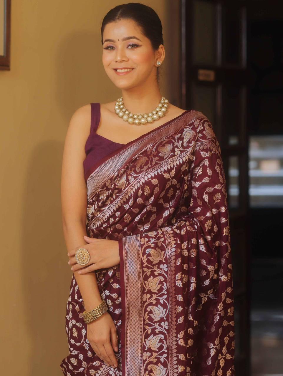 Banarasi Soft Silk Saree with Lustrous Zari Weave & Graceful Traditional Finish
