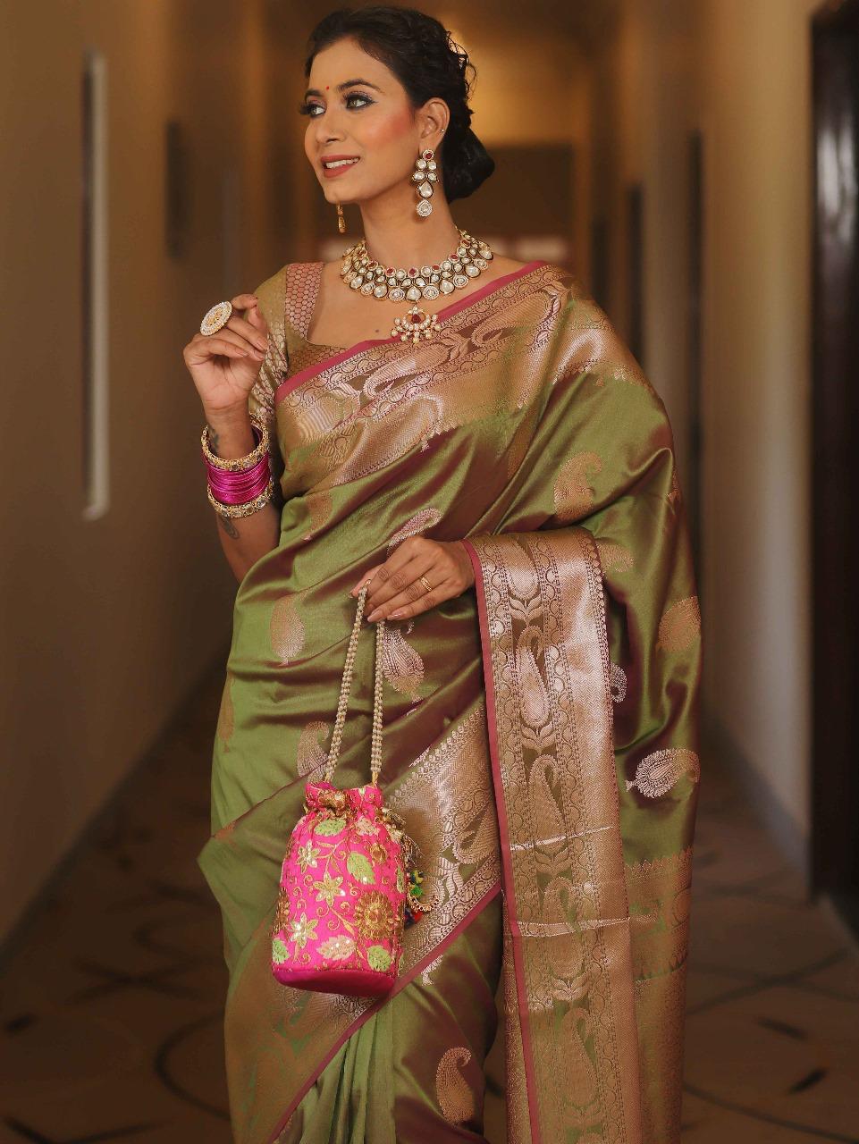 Royal Banarasi Soft Silk Saree with All-Over Zari Weaving & Grand Rich Pallu