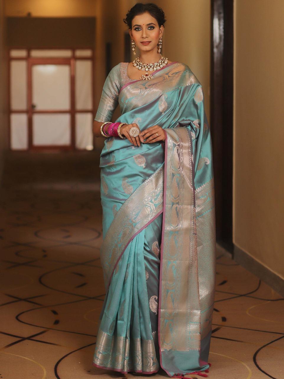 Royal Banarasi Soft Silk Saree with All-Over Zari Weaving & Grand Rich Pallu