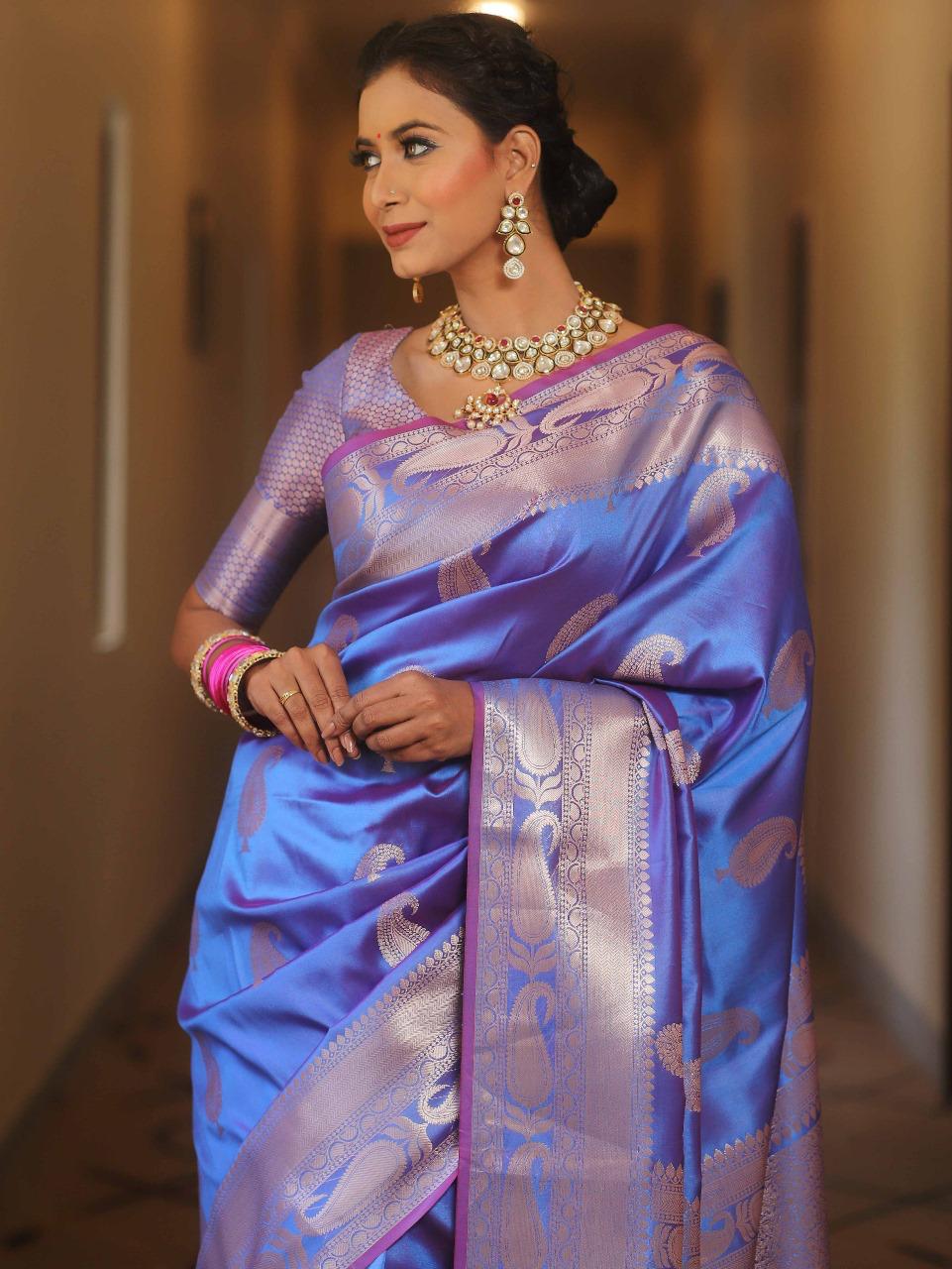 Royal Banarasi Soft Silk Saree with All-Over Zari Weaving & Grand Rich Pallu