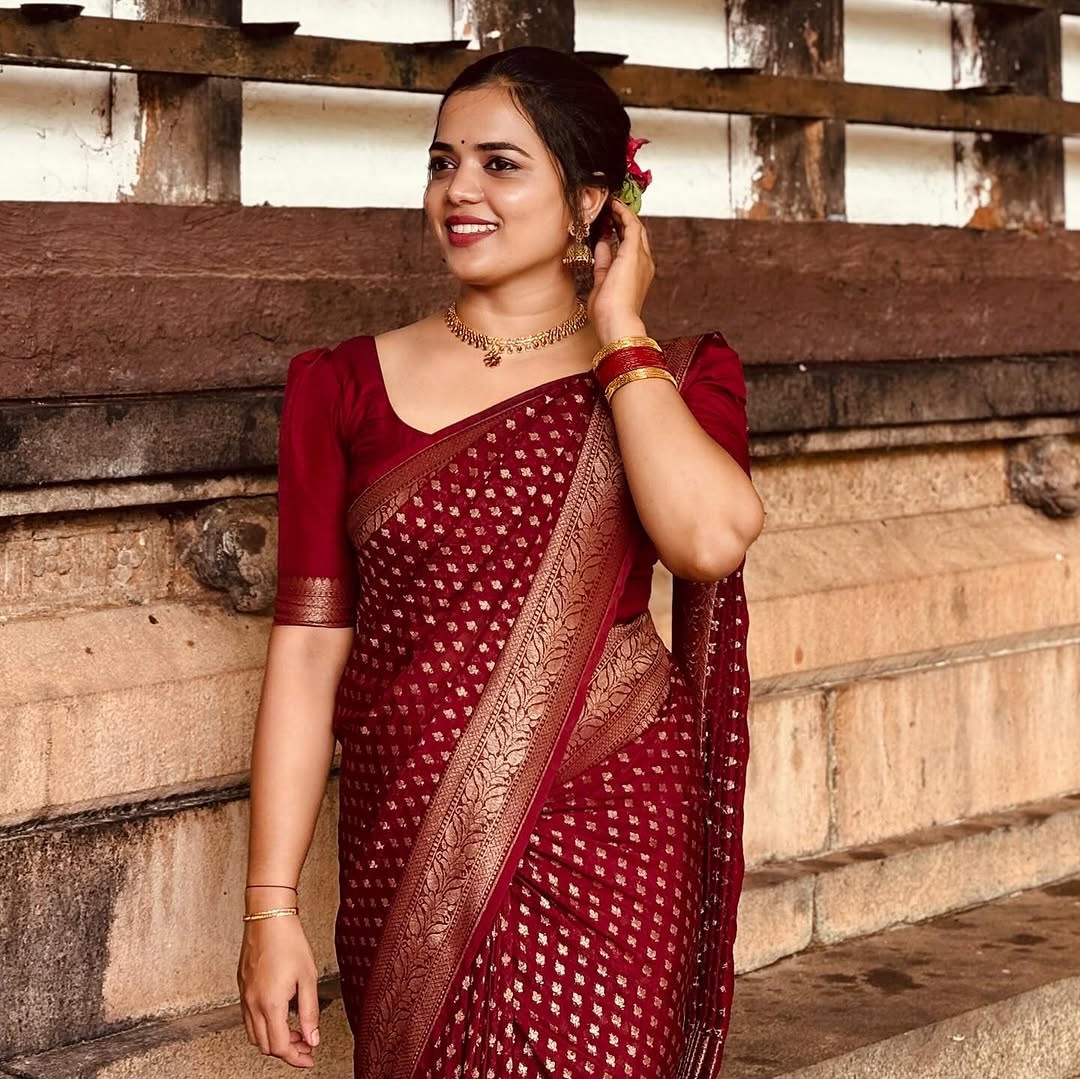 Graceful Banarasi Soft Silk Saree with Detailed Zari Work and Classic Pallu Elegance