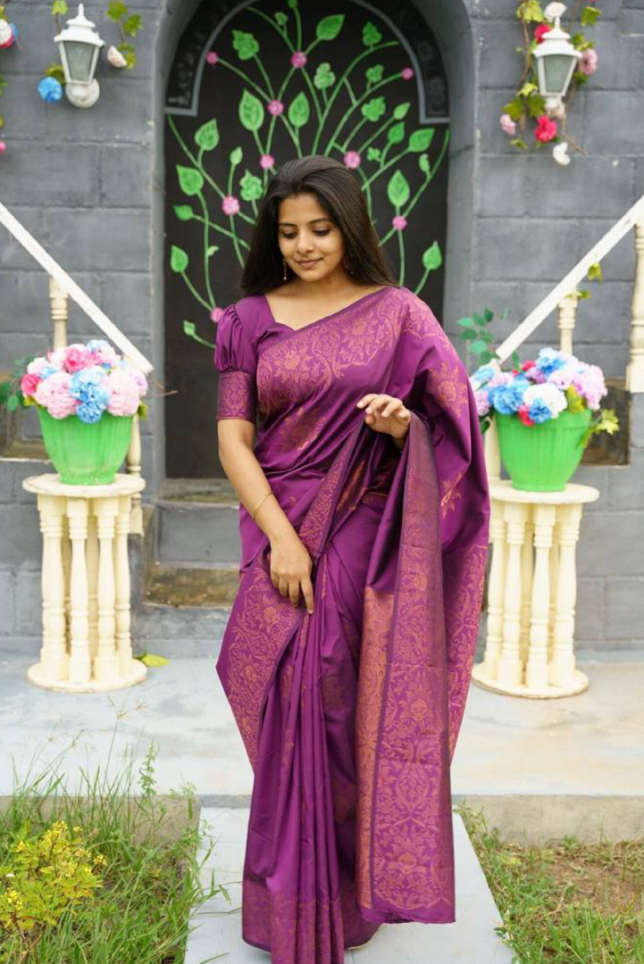 Graceful Banarasi Soft Silk Saree with Detailed Zari Work and Classic Pallu Elegance