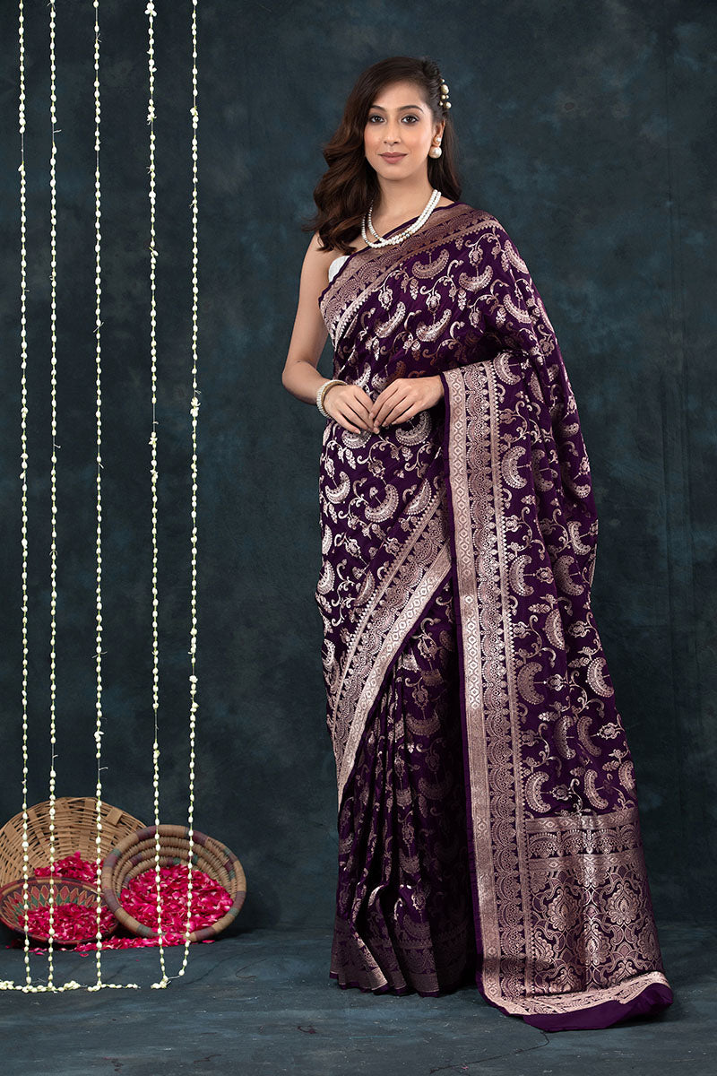 Graceful Banarasi Soft Silk Saree with Detailed Zari Work and Classic Pallu Elegance