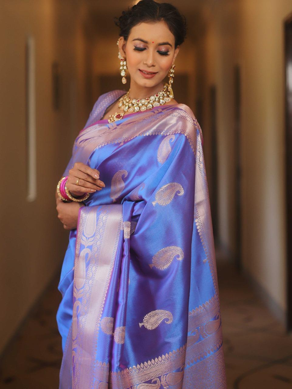 Royal Banarasi Soft Silk Saree with All-Over Zari Weaving & Grand Rich Pallu