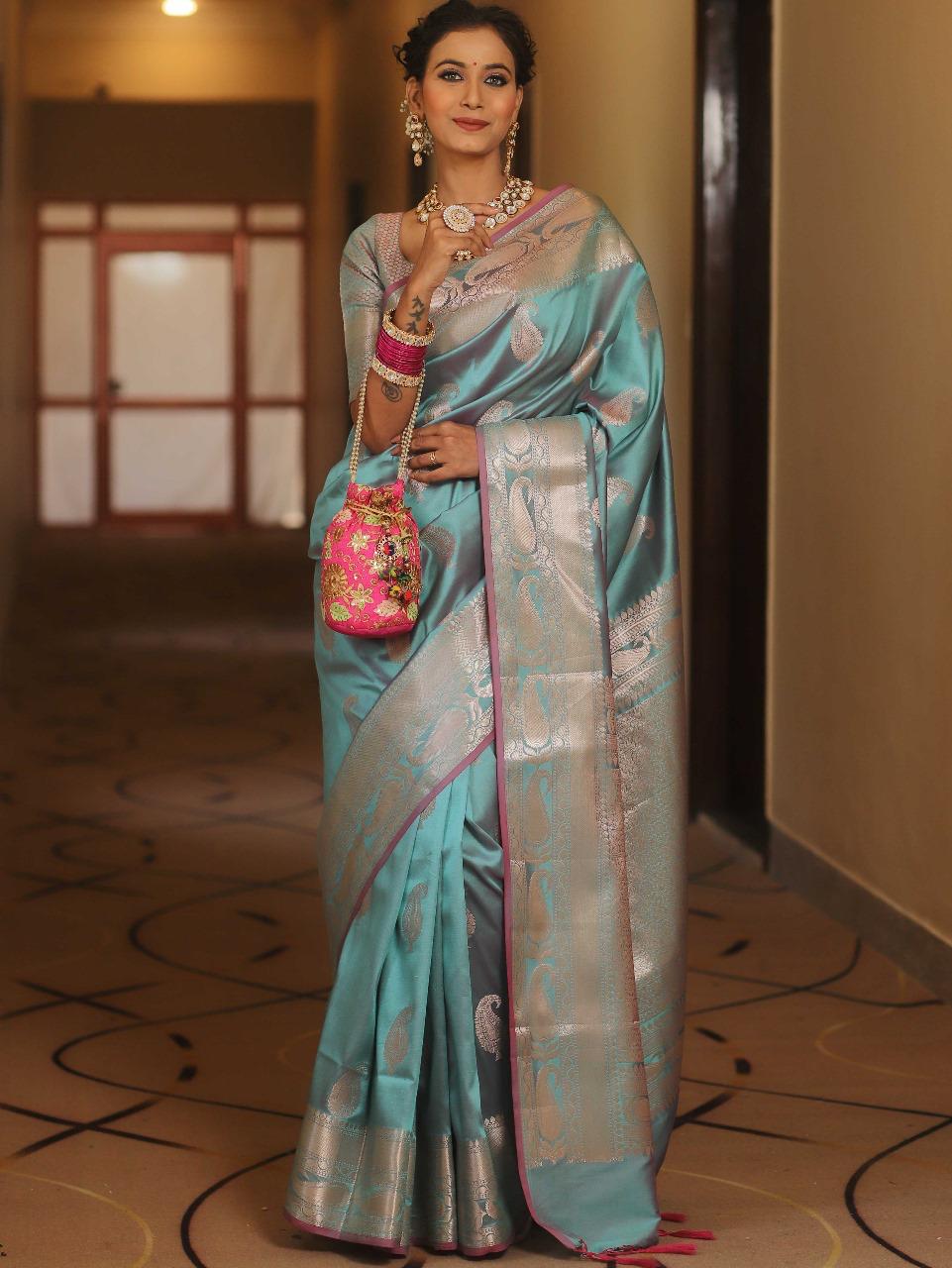 Royal Banarasi Soft Silk Saree with All-Over Zari Weaving & Grand Rich Pallu