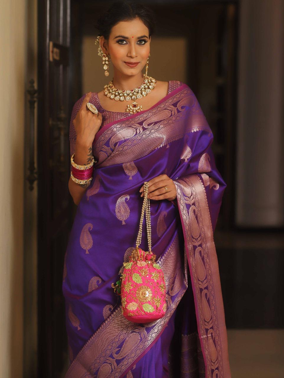 Royal Banarasi Soft Silk Saree with All-Over Zari Weaving & Grand Rich Pallu