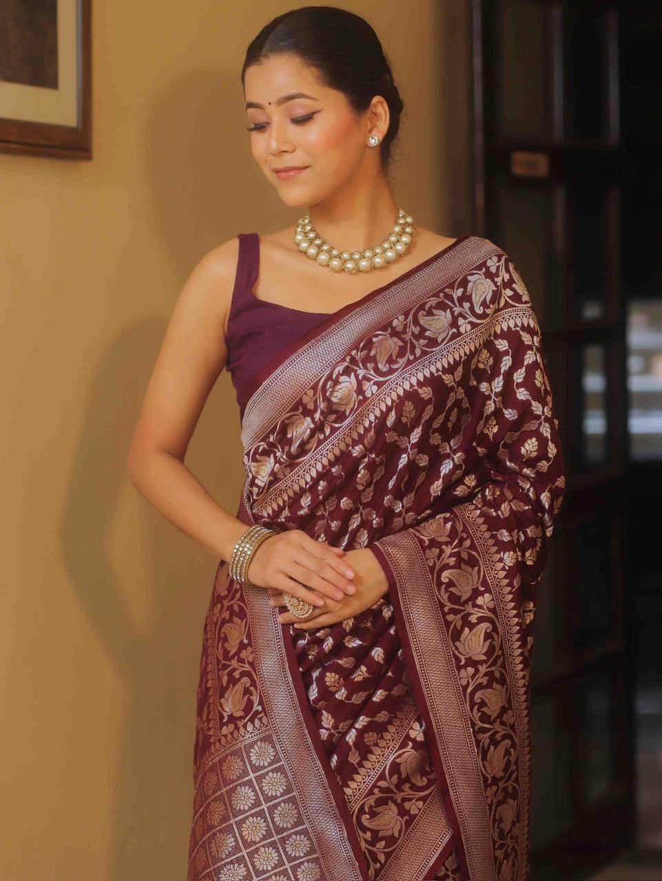 Banarasi Soft Silk Saree with Lustrous Zari Weave & Graceful Traditional Finish