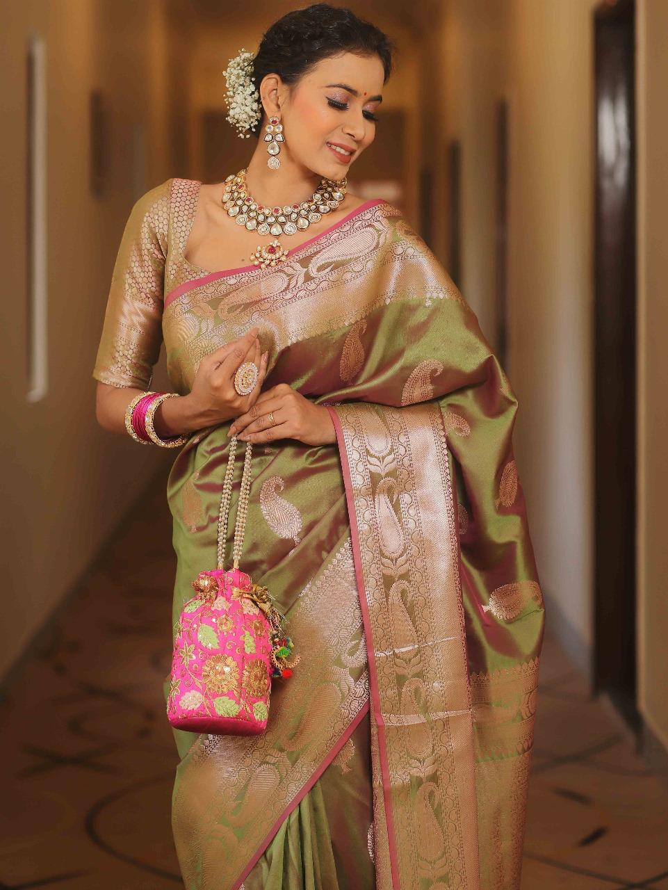 Royal Banarasi Soft Silk Saree with All-Over Zari Weaving & Grand Rich Pallu