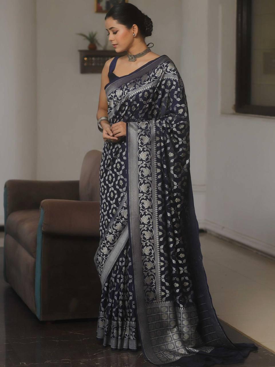 Banarasi Soft Silk Saree with Lustrous Zari Weave & Graceful Traditional Finish
