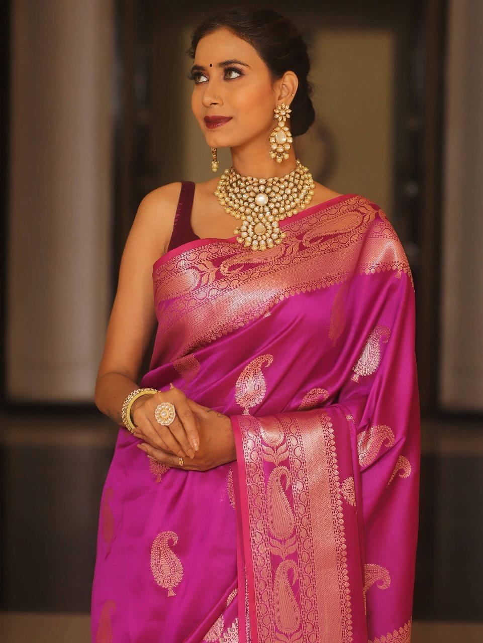 Royal Banarasi Soft Silk Saree with All-Over Zari Weaving & Grand Rich Pallu