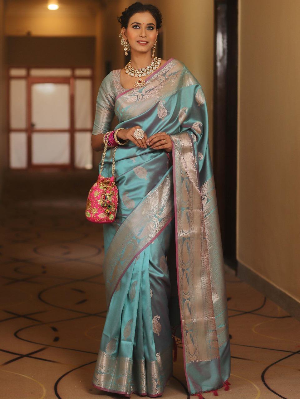 Royal Banarasi Soft Silk Saree with All-Over Zari Weaving & Grand Rich Pallu