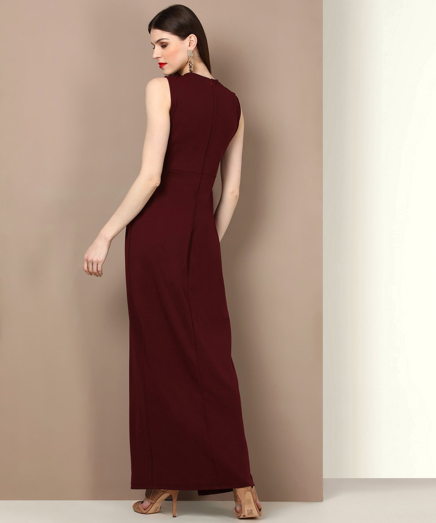 Women’s Maroon Maxi Dress – Elegant Full-Length Dress for Casual, Party & Evening Wear