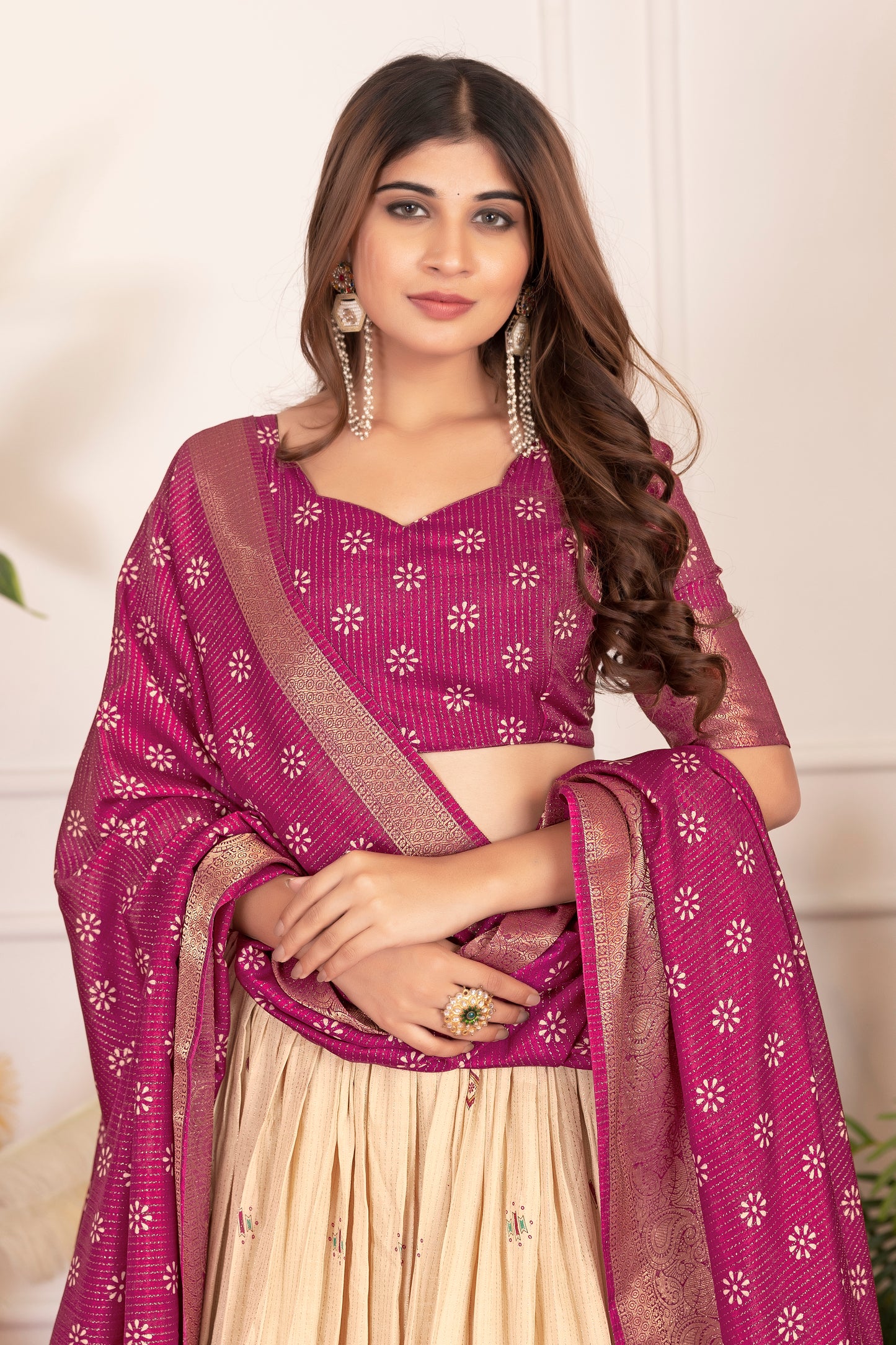 Festive Bloom – Women's Tussar Silk Lehenga Choli Set with Graceful Prints & Dupatta