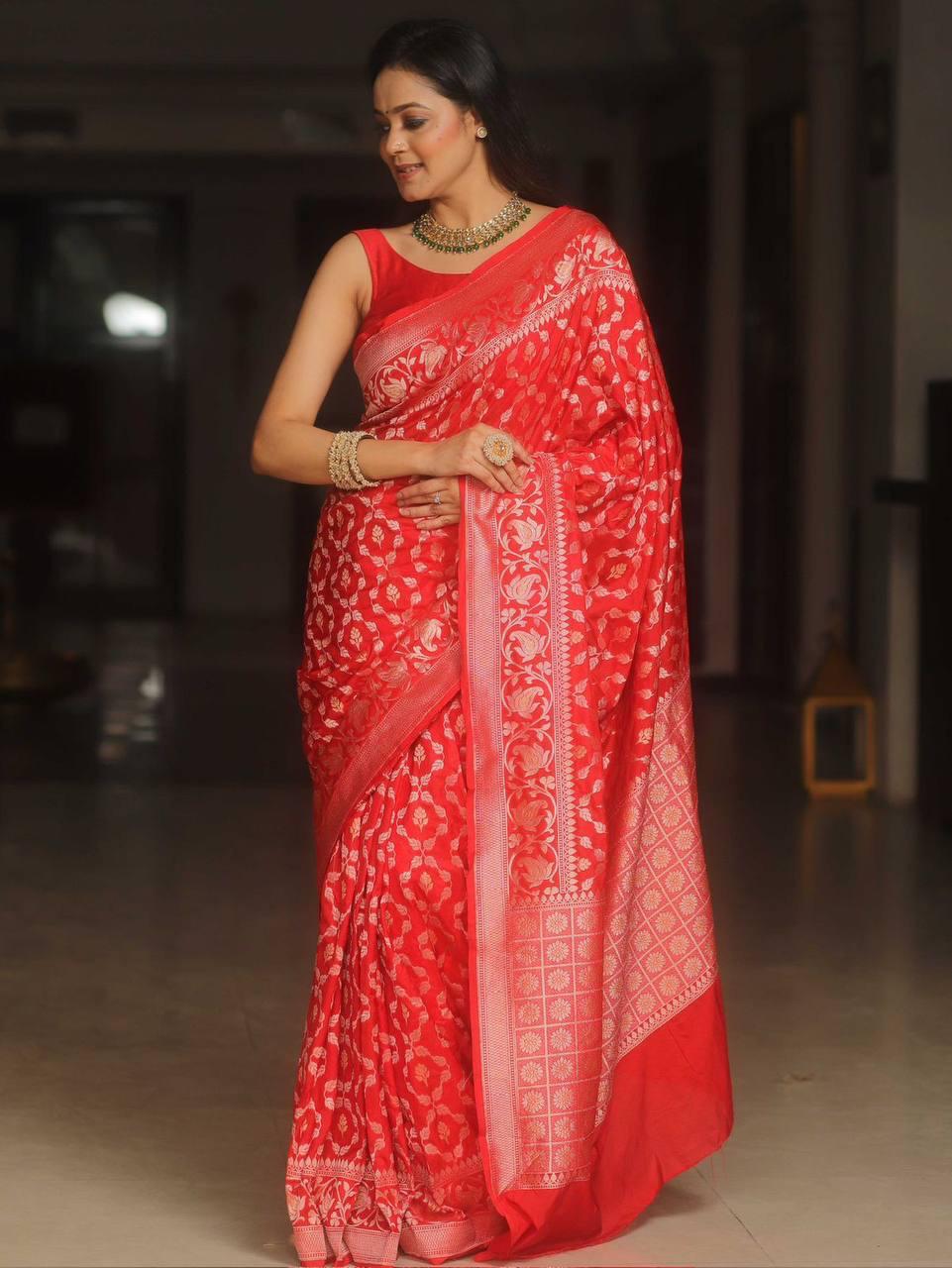 Banarasi Soft Silk Saree with Lustrous Zari Weave & Graceful Traditional Finish
