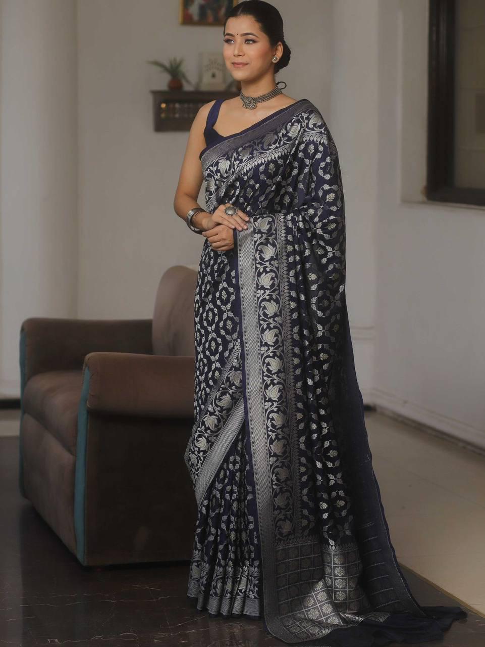 Banarasi Soft Silk Saree with Lustrous Zari Weave & Graceful Traditional Finish