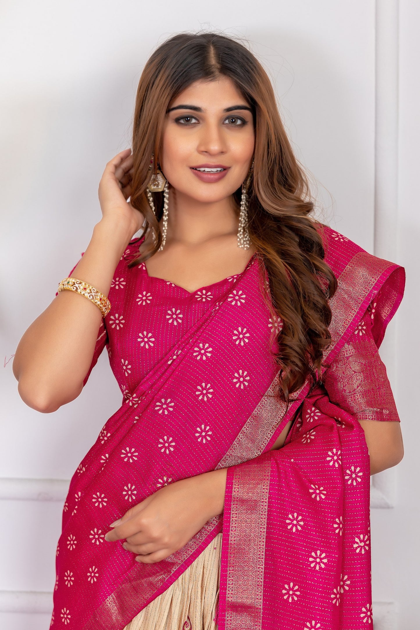 Festive Bloom – Women's Tussar Silk Lehenga Choli Set with Graceful Prints & Dupatta