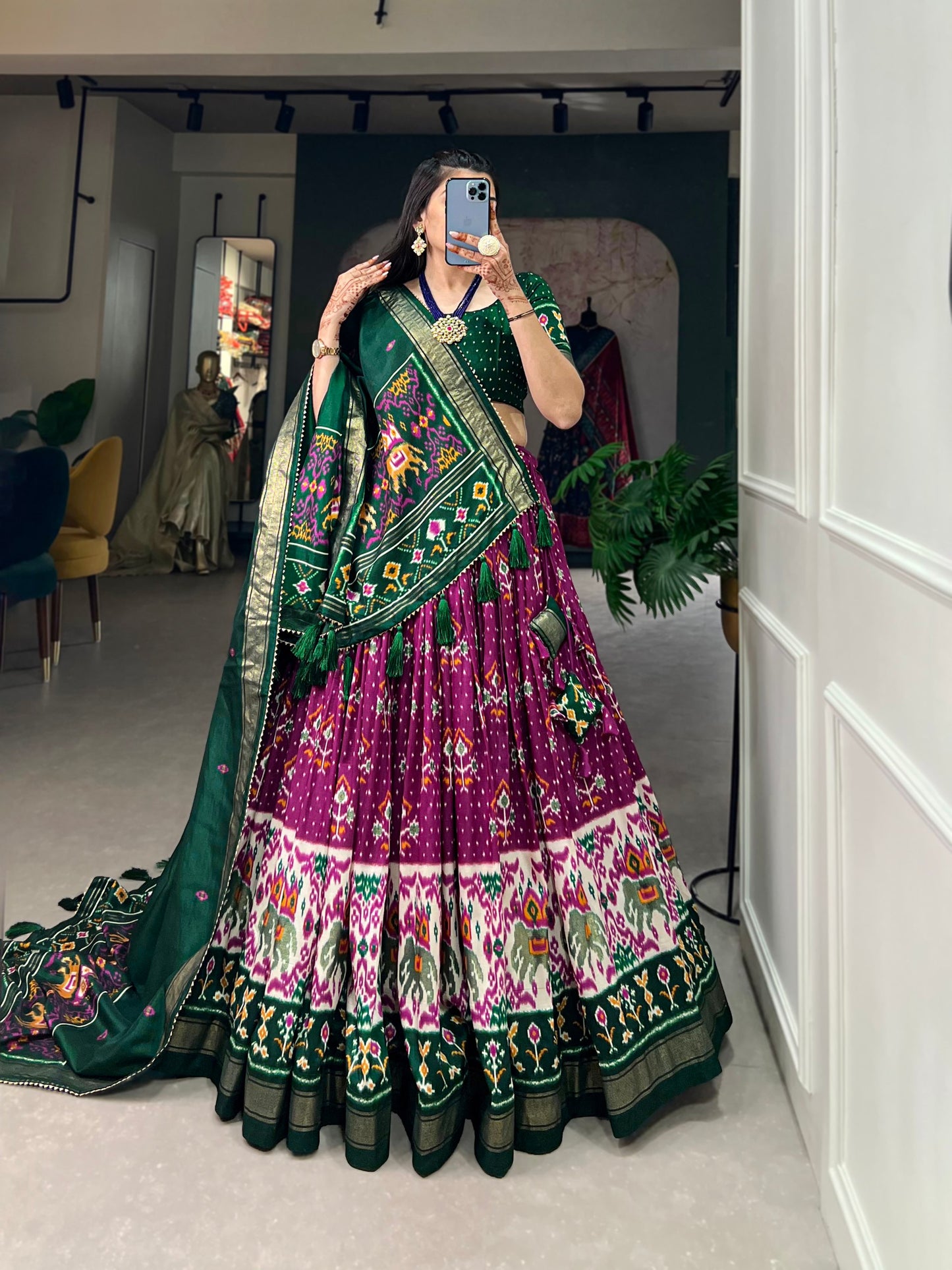 Exquisite Floral Fantasy: Tussar Silk Lehenga Choli with Intricate Prints & Elegant Dupatta