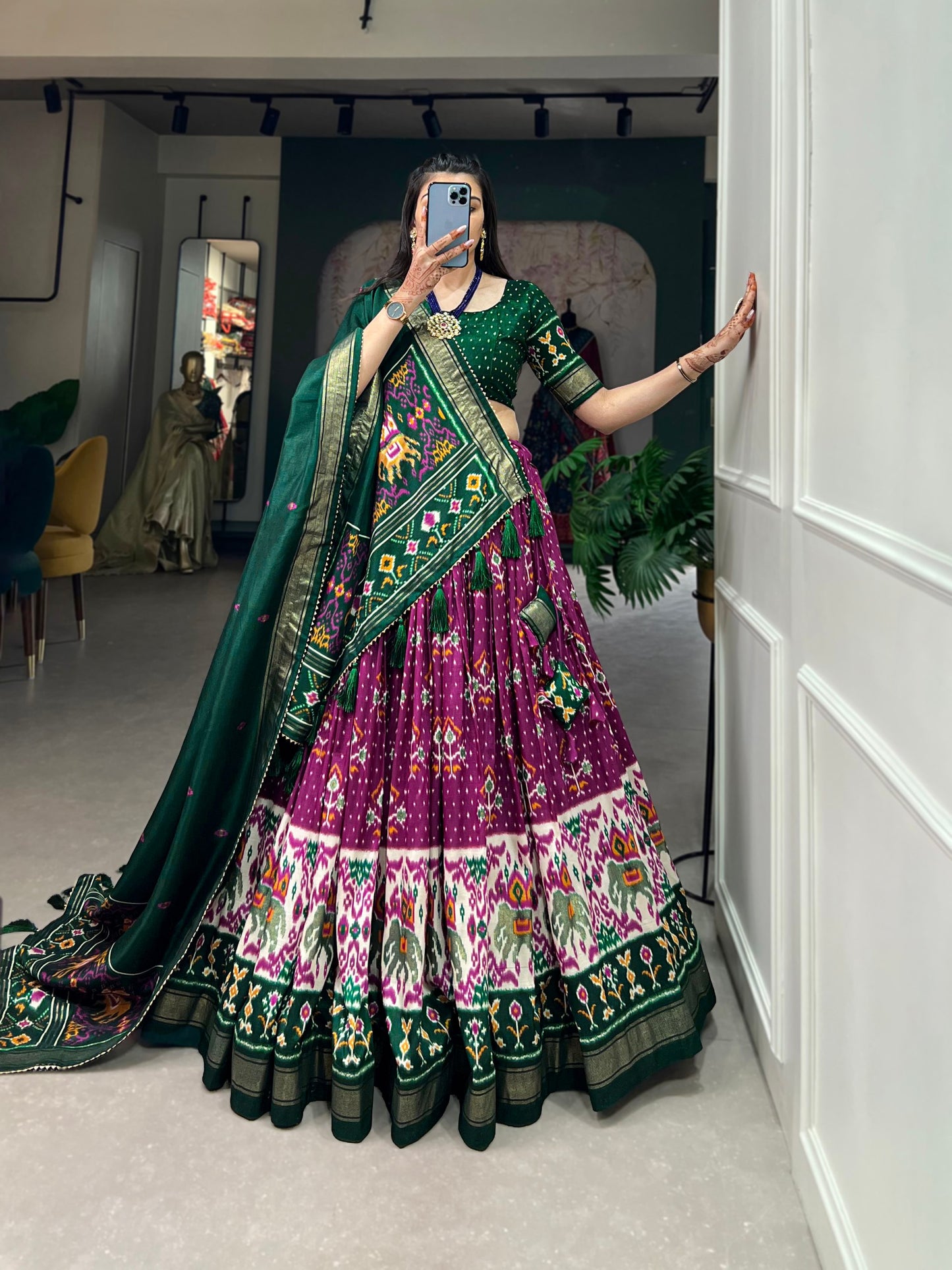 Exquisite Floral Fantasy: Tussar Silk Lehenga Choli with Intricate Prints & Elegant Dupatta