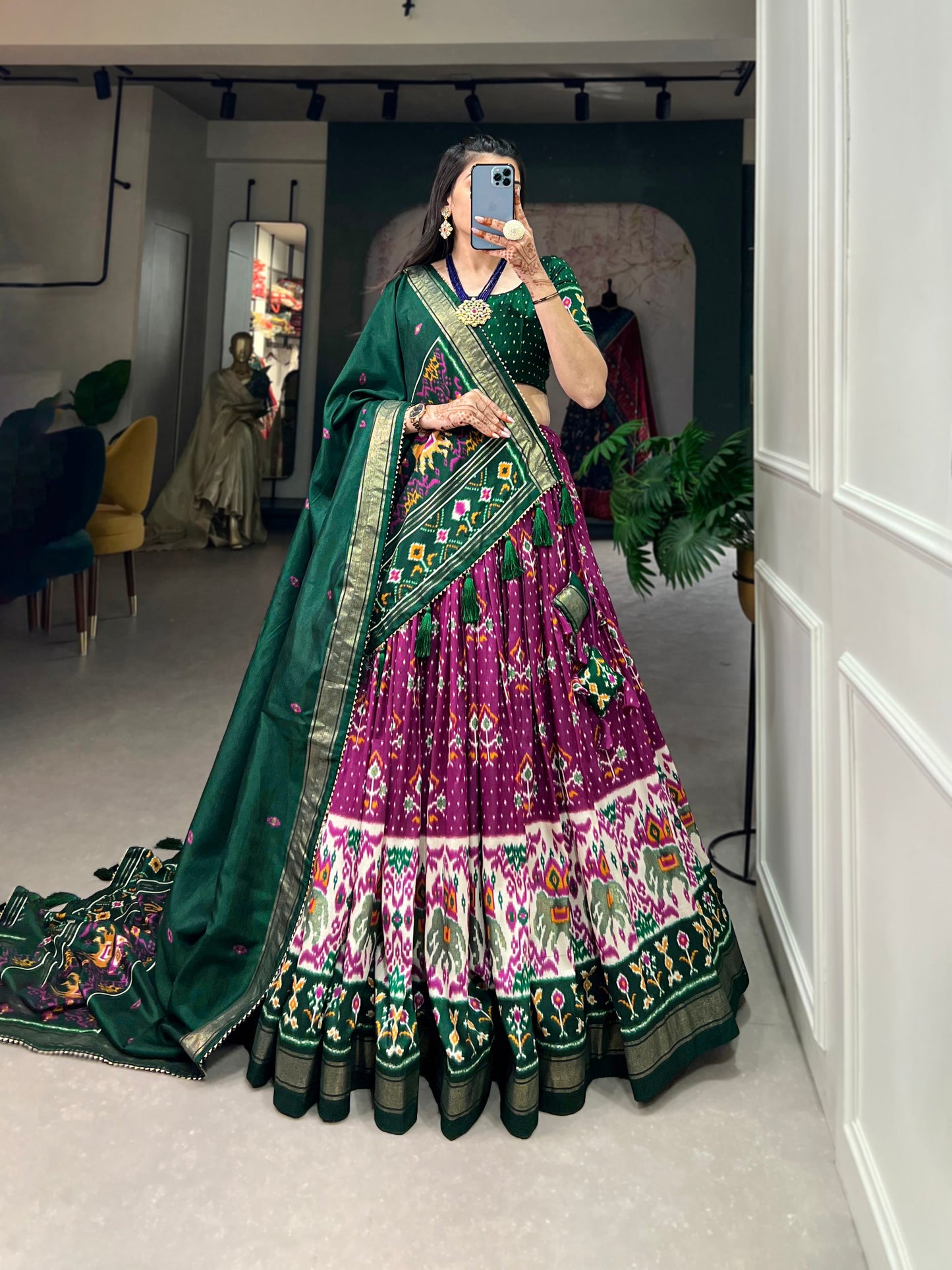 Exquisite Floral Fantasy: Tussar Silk Lehenga Choli with Intricate Prints & Elegant Dupatta