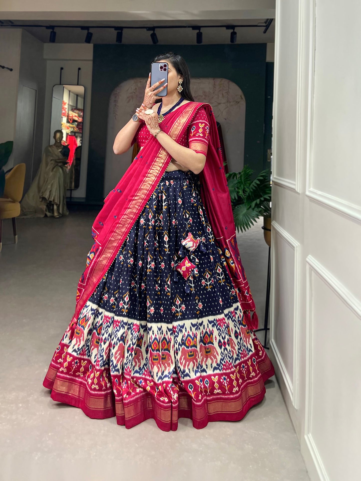 Exquisite Floral Fantasy: Tussar Silk Lehenga Choli with Intricate Prints & Elegant Dupatta