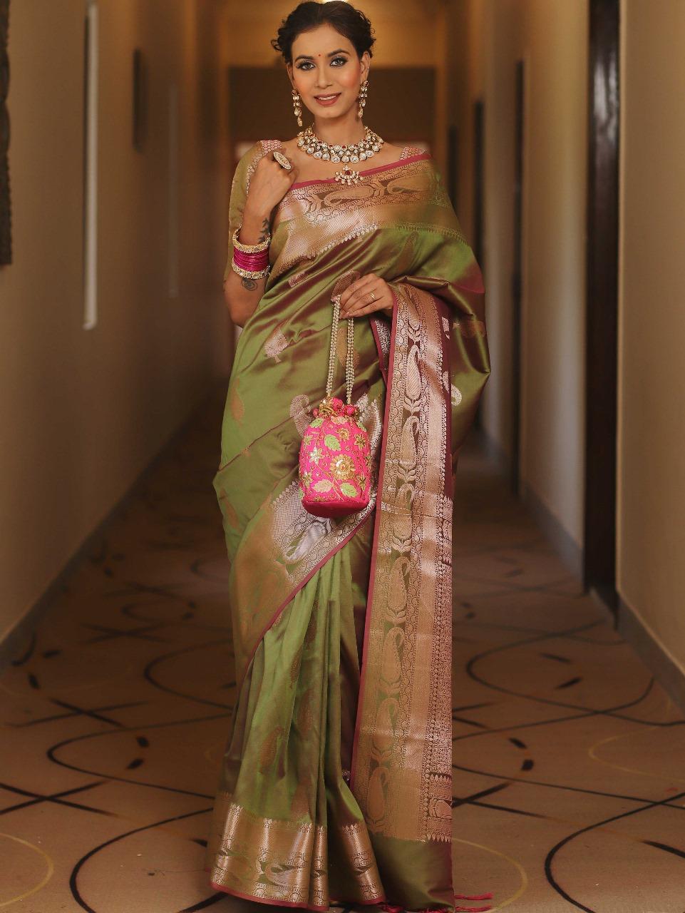 Royal Banarasi Soft Silk Saree with All-Over Zari Weaving & Grand Rich Pallu