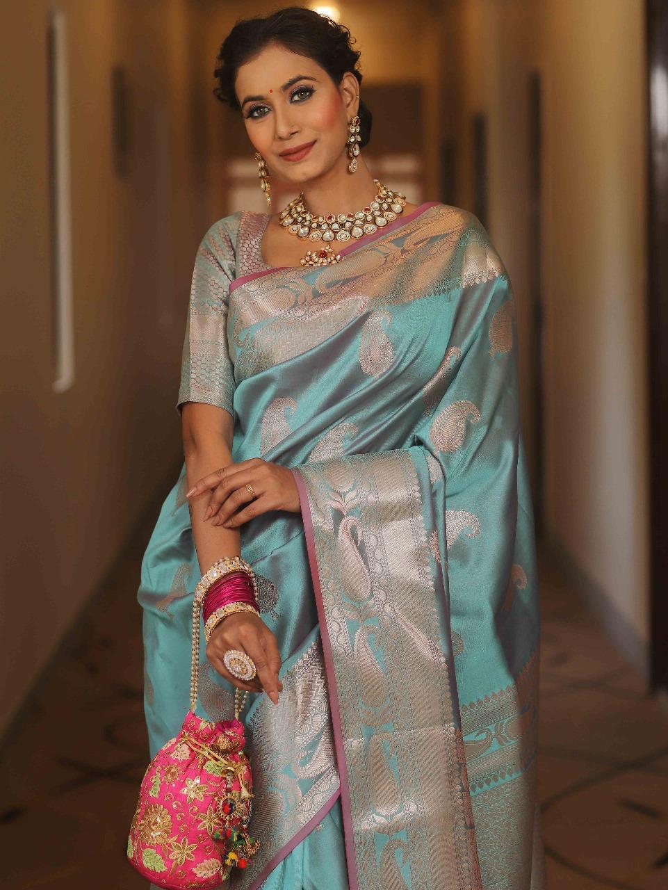 Royal Banarasi Soft Silk Saree with All-Over Zari Weaving & Grand Rich Pallu