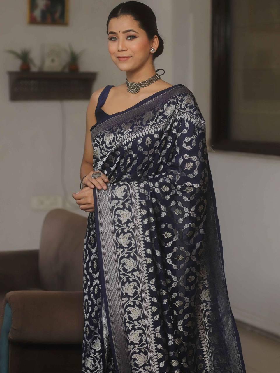 Banarasi Soft Silk Saree with Lustrous Zari Weave & Graceful Traditional Finish