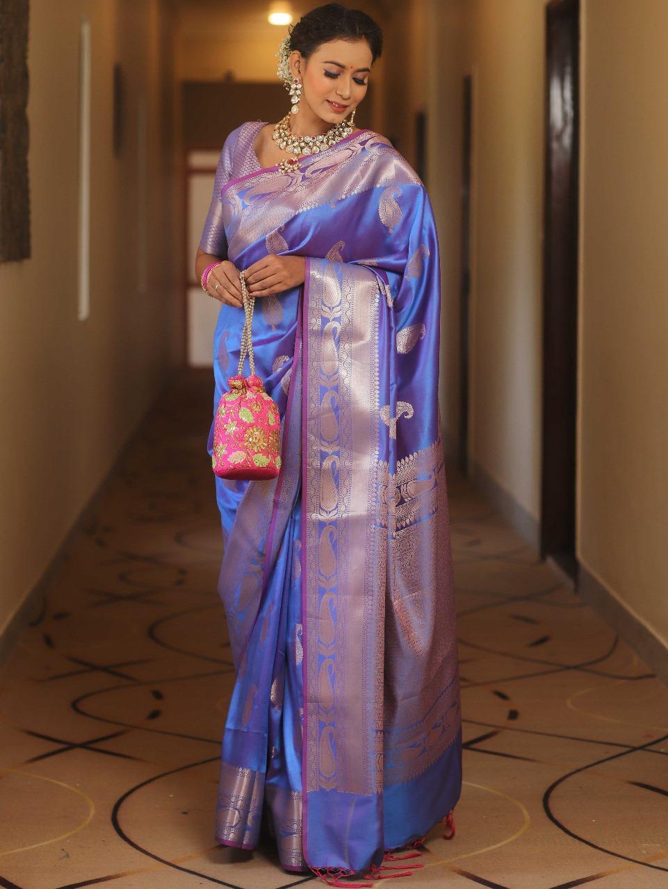 Royal Banarasi Soft Silk Saree with All-Over Zari Weaving & Grand Rich Pallu
