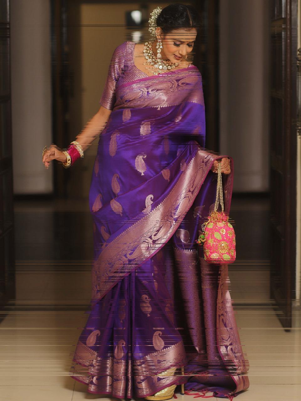 Royal Banarasi Soft Silk Saree with All-Over Zari Weaving & Grand Rich Pallu