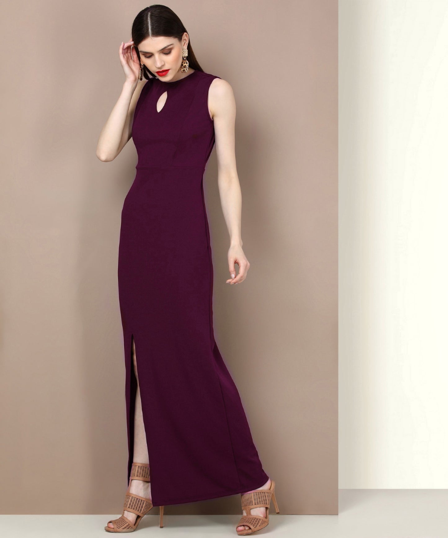 Women’s Wine Maxi Dress – Elegant Full-Length Dress for Casual, Party & Evening Wear