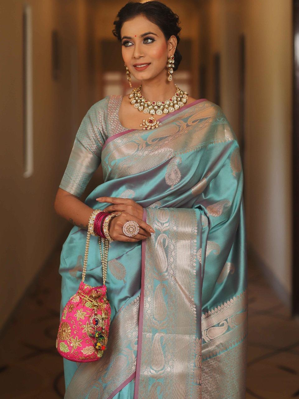 Royal Banarasi Soft Silk Saree with All-Over Zari Weaving & Grand Rich Pallu
