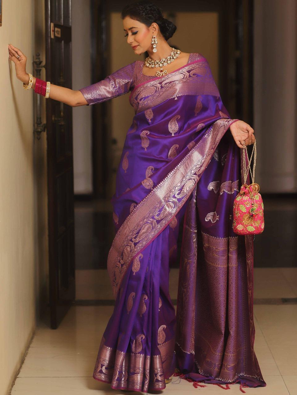 Royal Banarasi Soft Silk Saree with All-Over Zari Weaving & Grand Rich Pallu