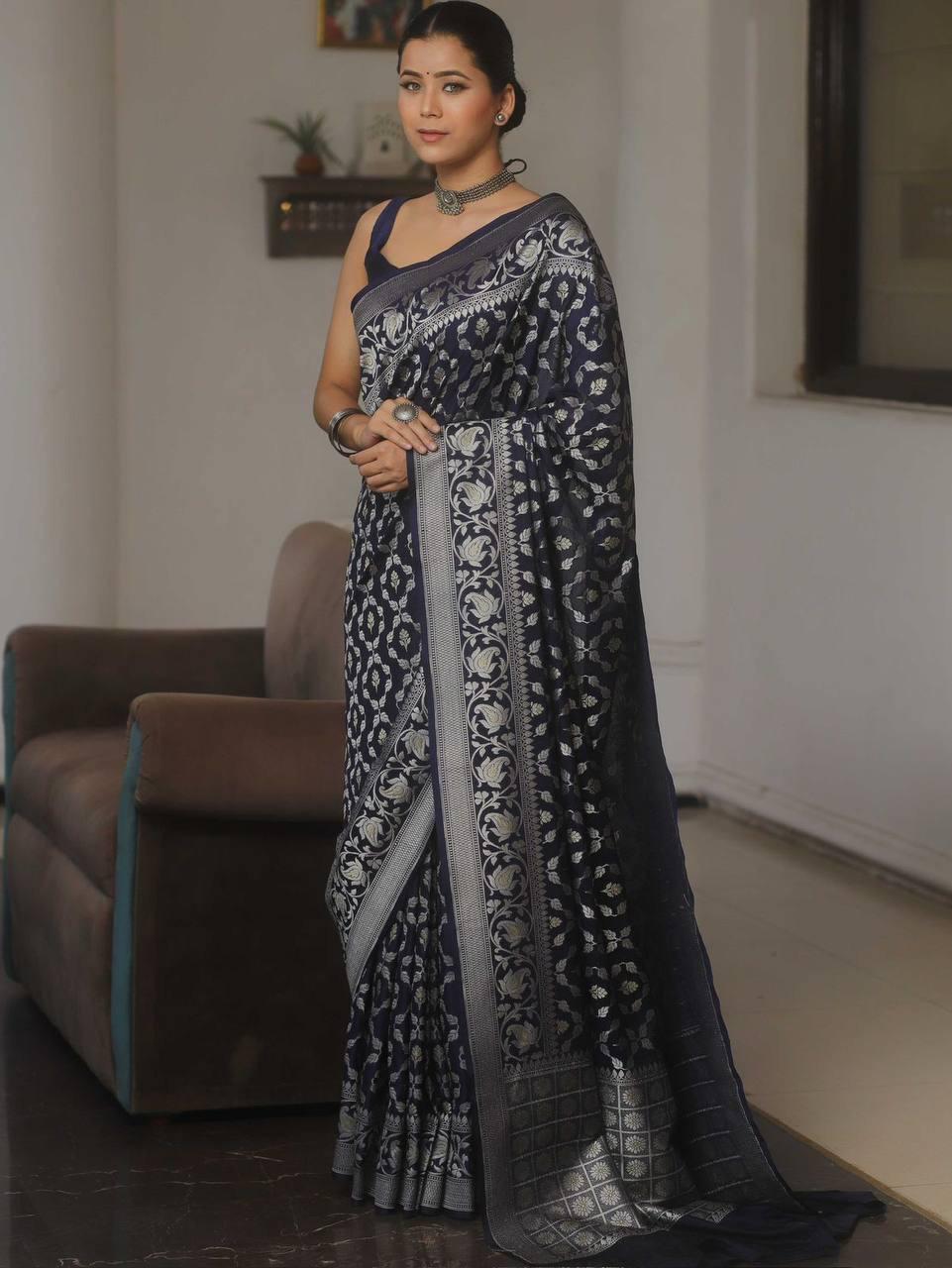 Banarasi Soft Silk Saree with Lustrous Zari Weave & Graceful Traditional Finish