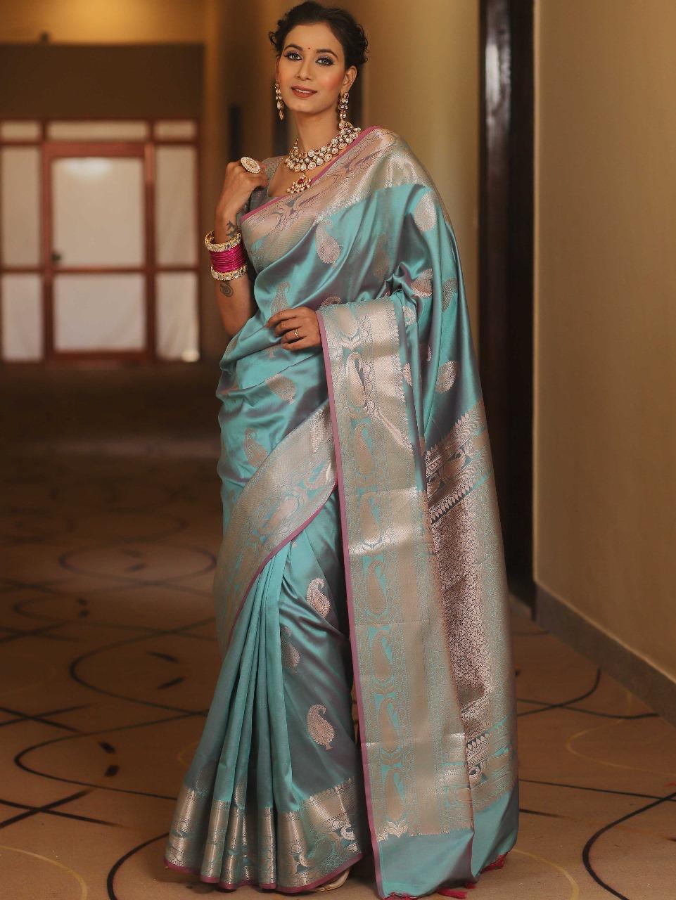 Royal Banarasi Soft Silk Saree with All-Over Zari Weaving & Grand Rich Pallu
