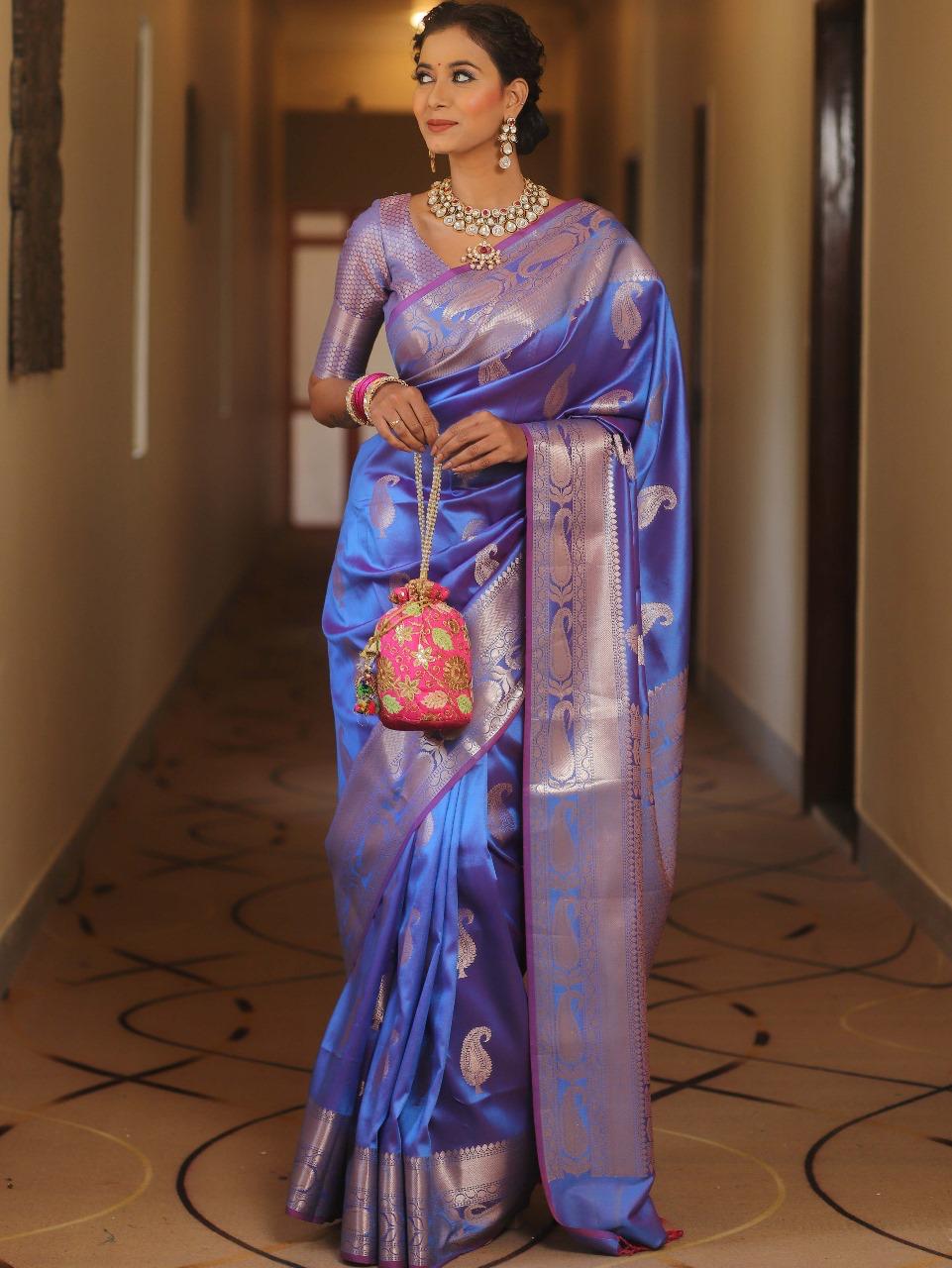 Royal Banarasi Soft Silk Saree with All-Over Zari Weaving & Grand Rich Pallu