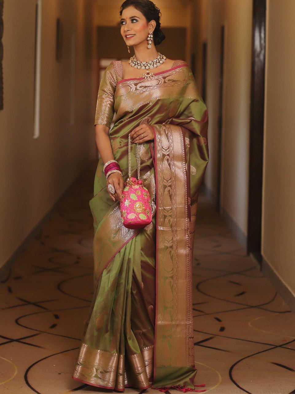 Royal Banarasi Soft Silk Saree with All-Over Zari Weaving & Grand Rich Pallu