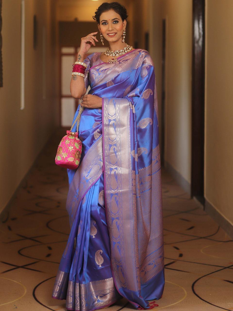 Royal Banarasi Soft Silk Saree with All-Over Zari Weaving & Grand Rich Pallu