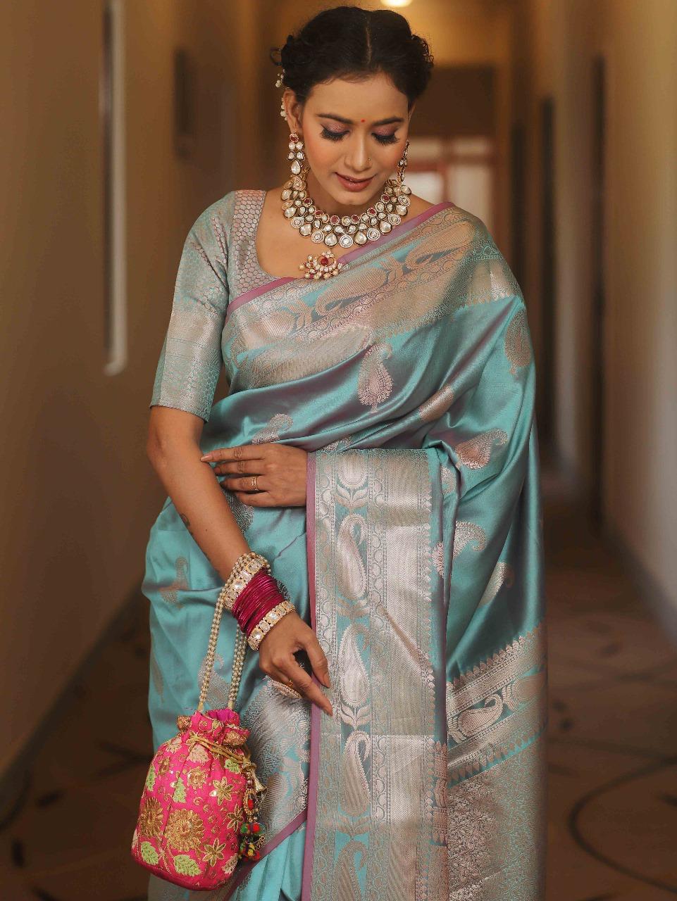 Royal Banarasi Soft Silk Saree with All-Over Zari Weaving & Grand Rich Pallu