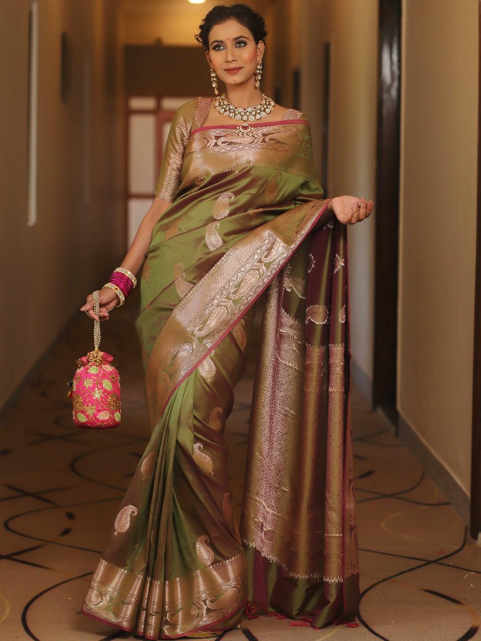 Royal Banarasi Soft Silk Saree with All-Over Zari Weaving & Grand Rich Pallu