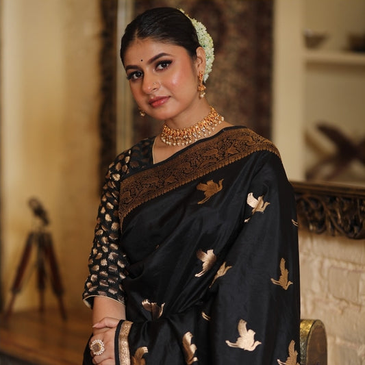 Banarasi Soft Silk Saree with Elegant Golden Zari Weaving and Rich Festive Appeal