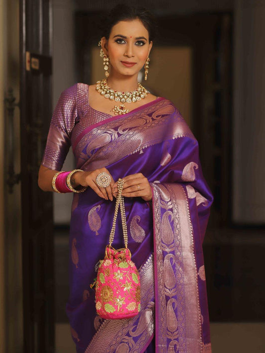 Royal Banarasi Soft Silk Saree with All-Over Zari Weaving & Grand Rich Pallu