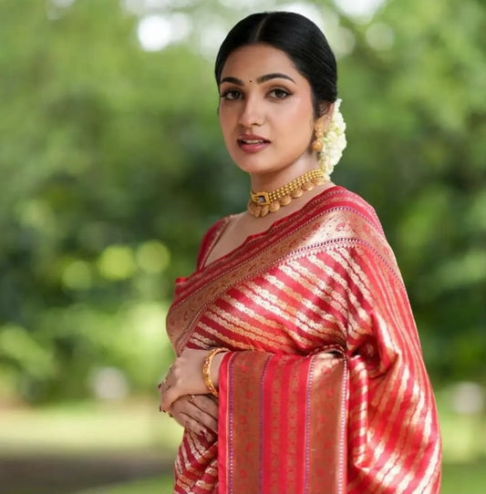 Banarasi Soft Silk Saree with Elegant Golden Zari Weaving and Rich Festive Appeal