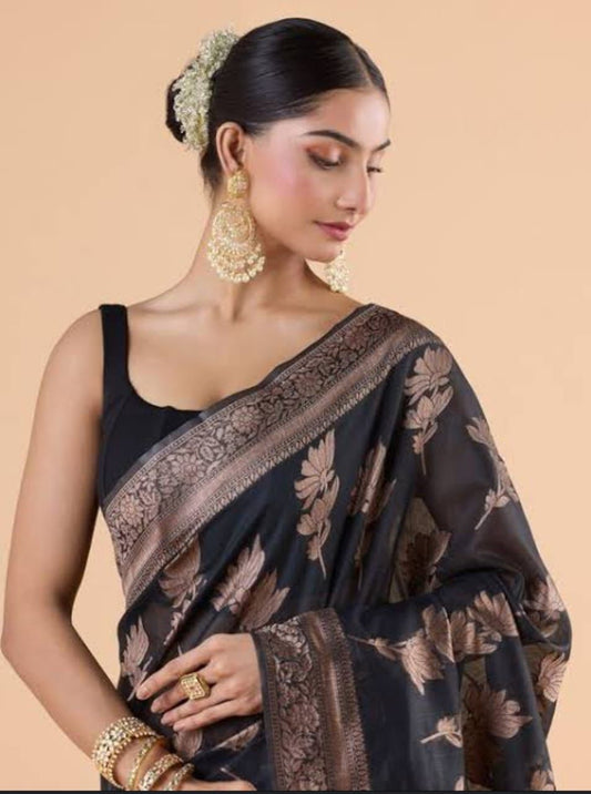 Banarasi Soft Silk Saree with Elegant Golden Zari Weaving and Rich Festive Appeal
