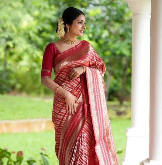 Banarasi Soft Silk Saree with Elegant Golden Zari Weaving and Rich Festive Appeal