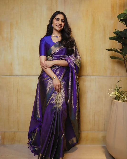 Banarasi Soft Silk Saree with Elegant Golden Zari Weaving and Rich Festive Appeal